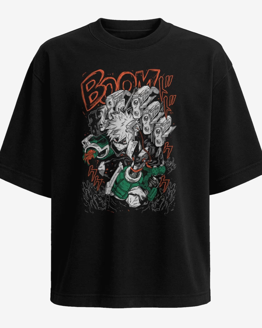Polera Oversize Negro de Katsuki Bakugo
