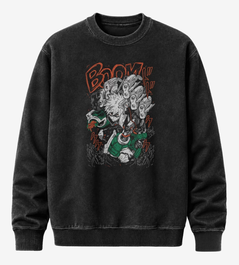Poleron Polo Acid Wash Negro de Katsuki Bakugo