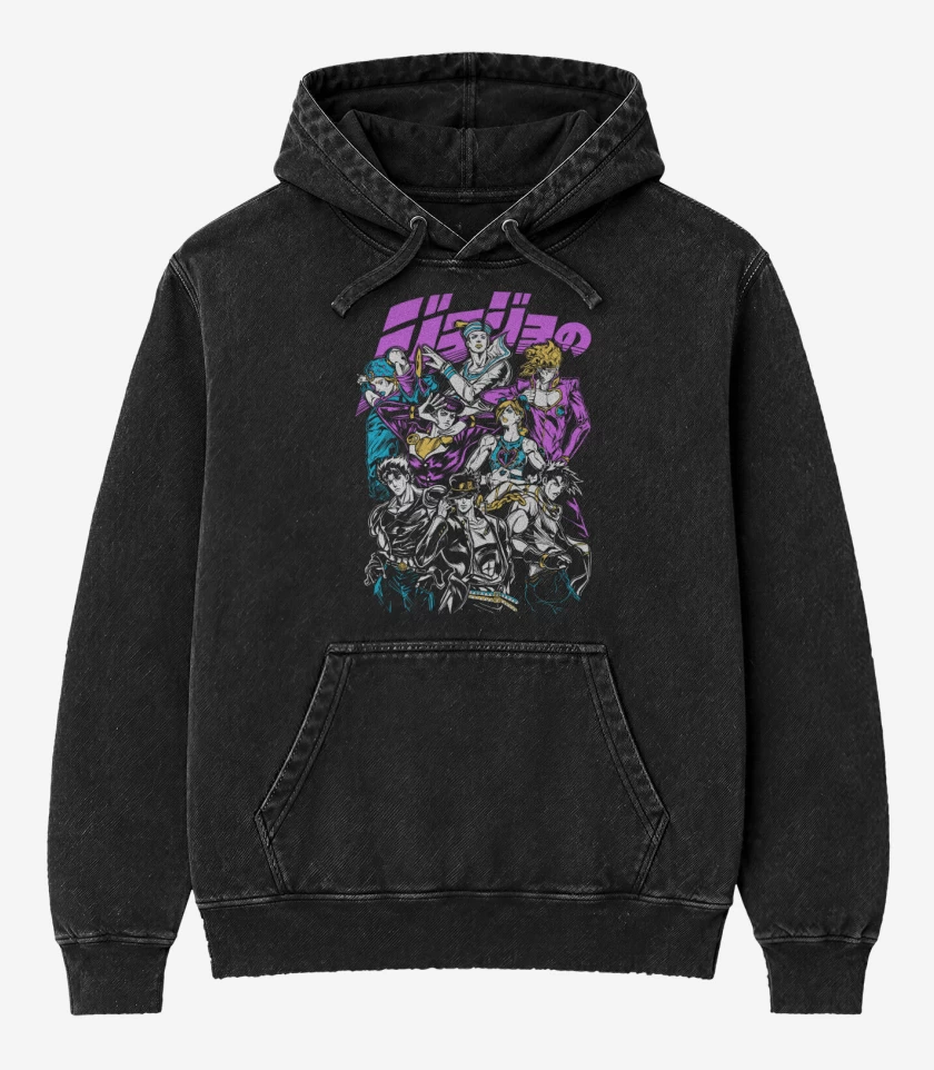 Poleron Canguro Acid Wash Negro de JoJos Bizarre Adventure