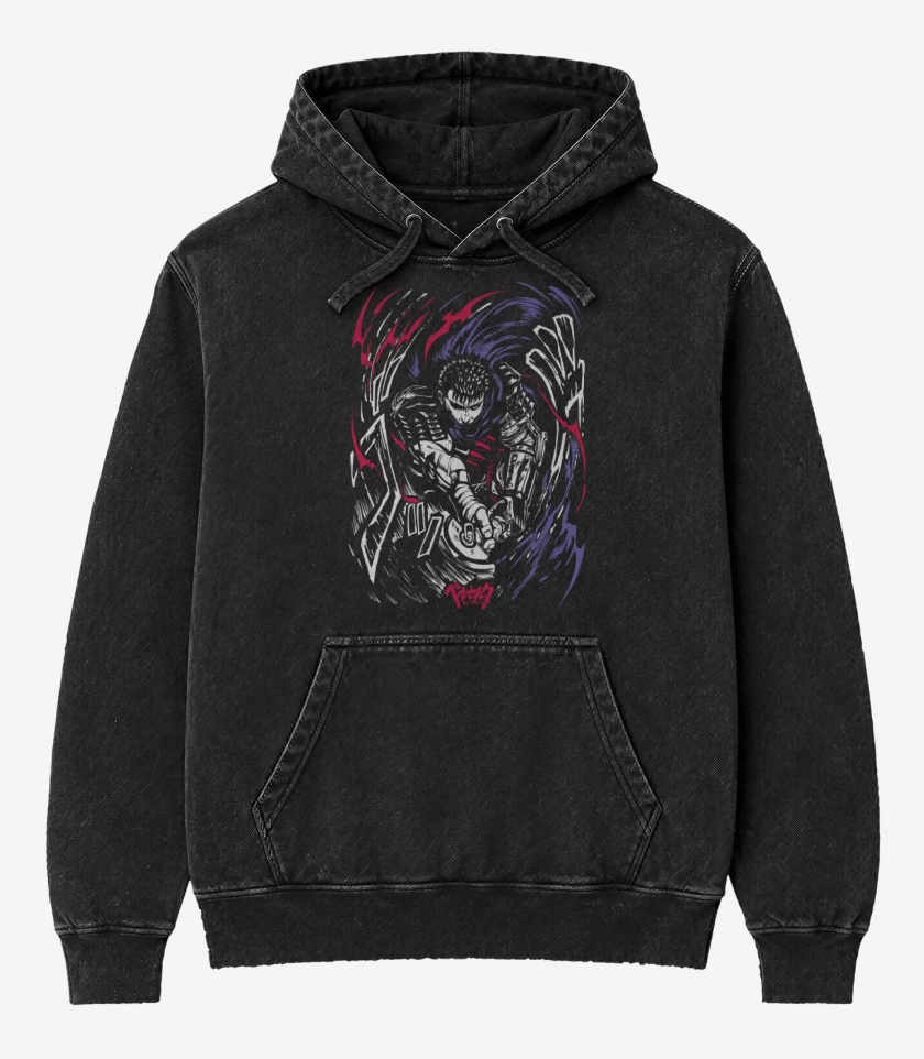 Poleron Canguro Acid Wash Negro de Guts