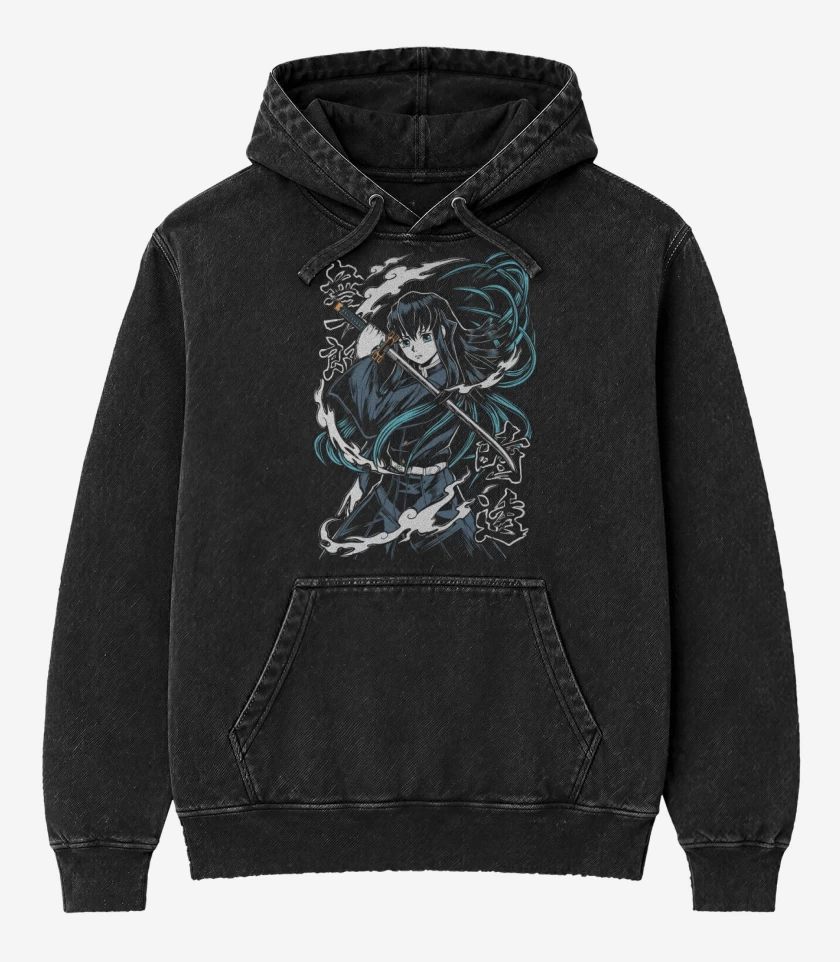 Poleron Canguro Acid Wash Negro de Pilar de la Niebla 