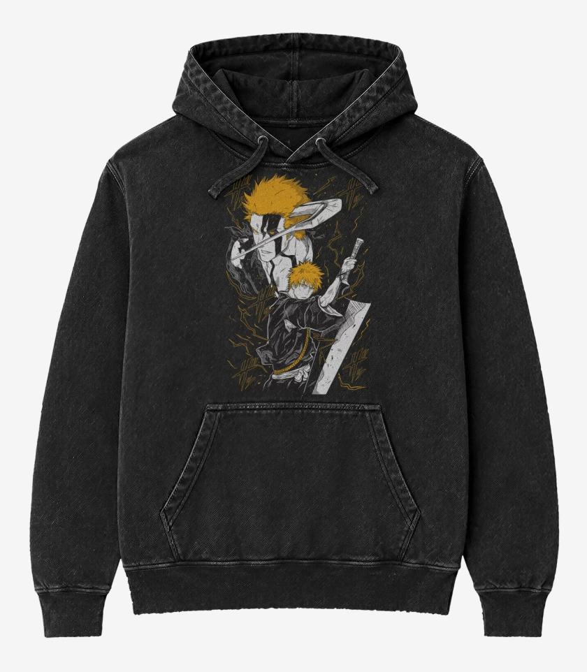 Poleron Canguro Acid Wash Negro de Ichigo Hollow