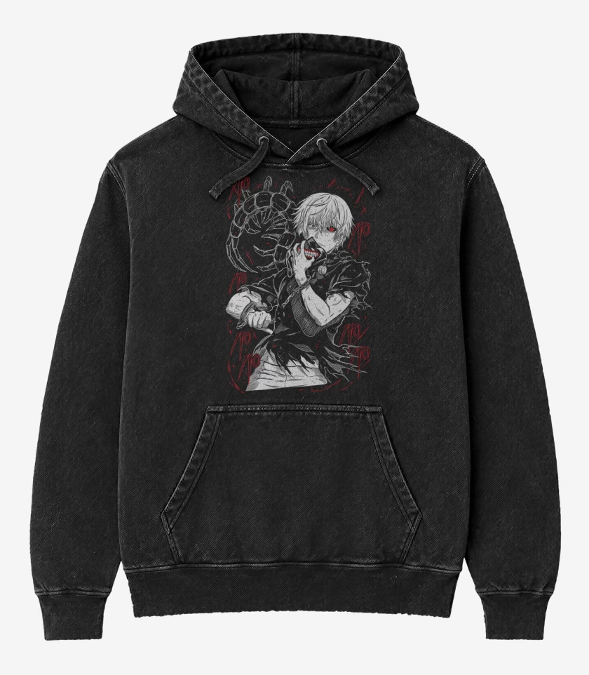 Poleron Canguro Acid Wash Negro de Ken Kaneki
