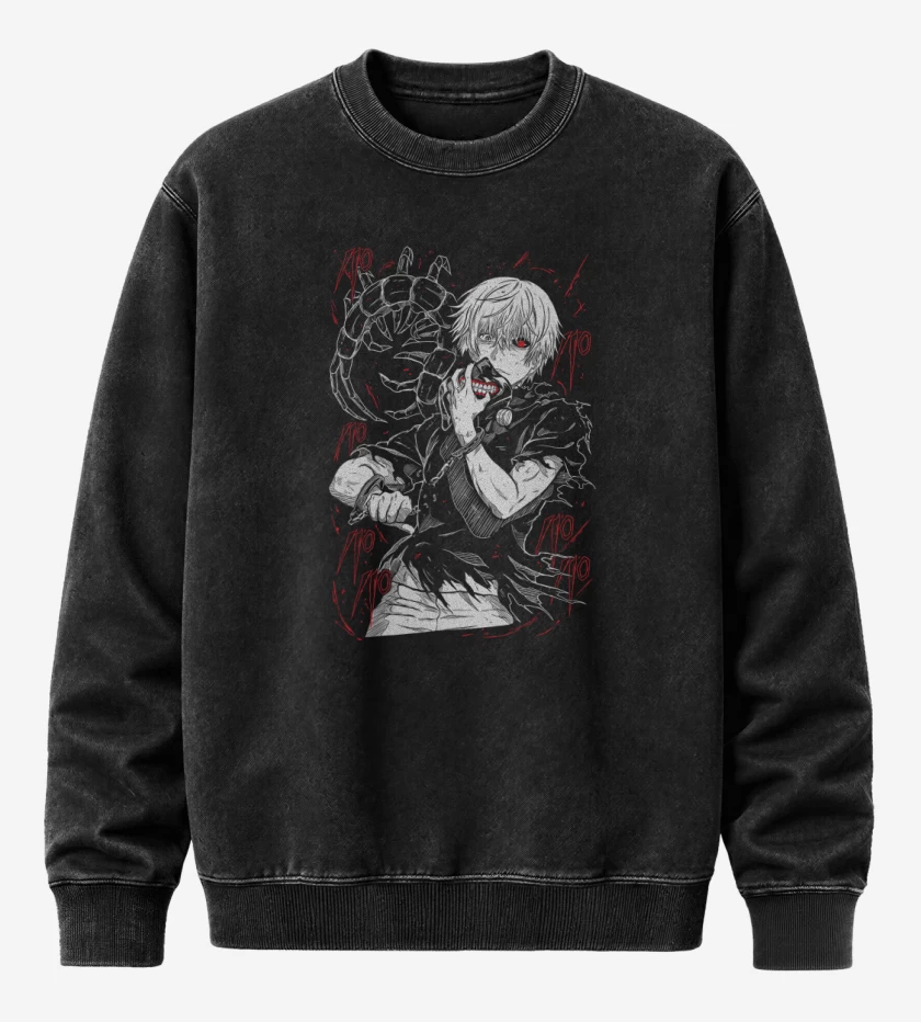 Poleron Polo Acid Wash Negro de Ken Kaneki