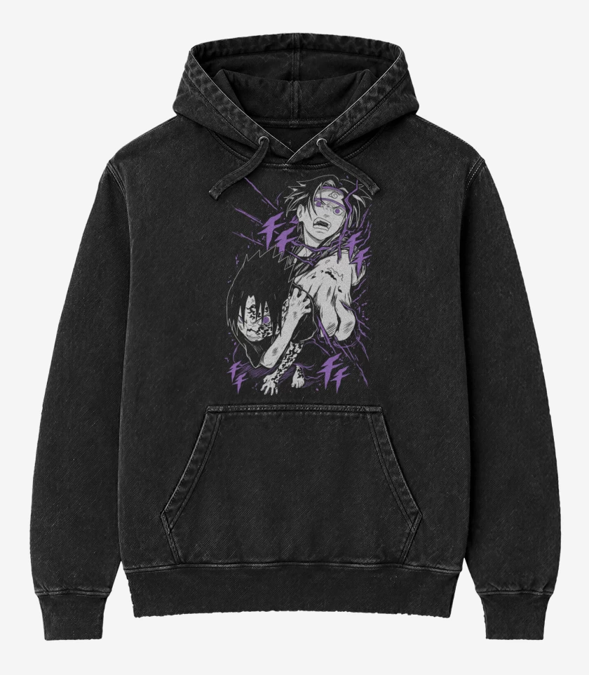 Poleron Canguro Acid Wash Negro de Uchiha Sasuke