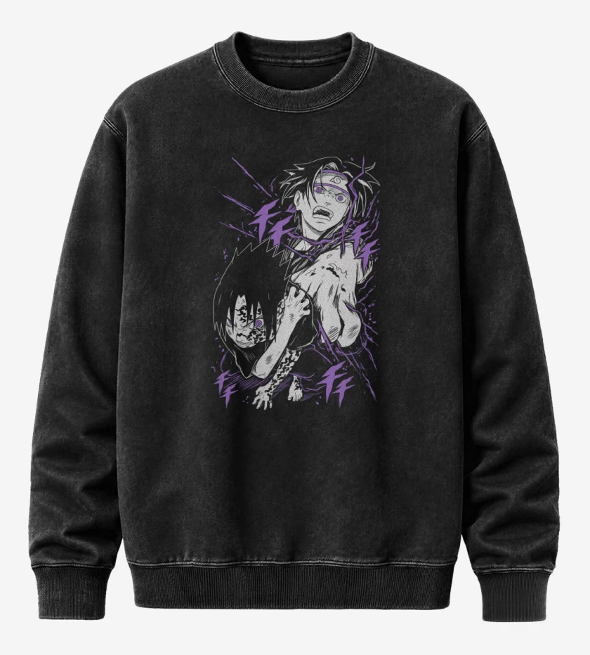 Poleron Polo Acid Wash Negro de Uchiha Sasuke