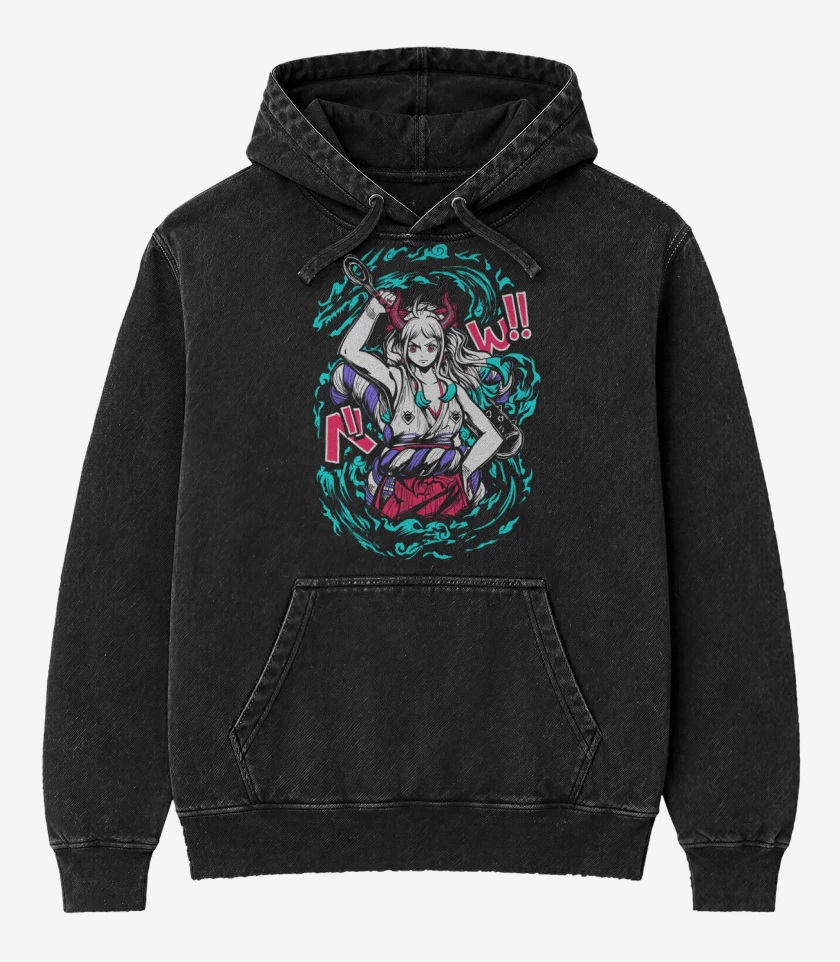 Poleron Canguro Acid Wash Negro de Princesa Oni