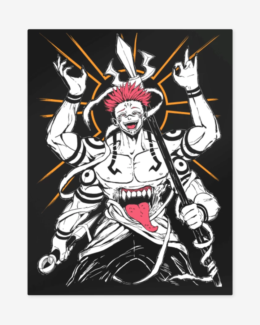 Print metalico Negro de Gran Demonio Sukuna 