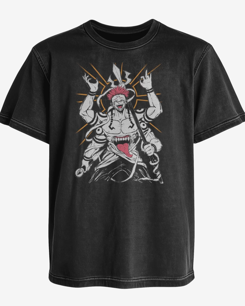 Polera desgastada Negro de Gran Demonio Sukuna 