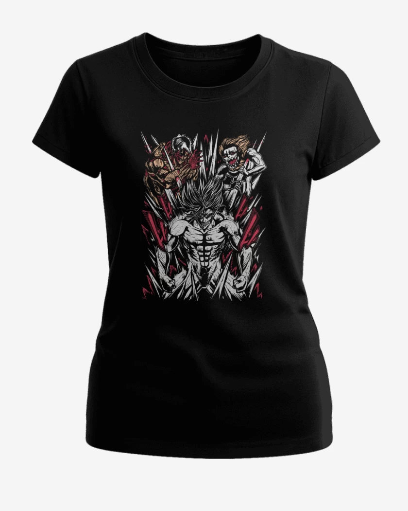 Polera de Mujer Negro de Eren x Reiner x Galliard