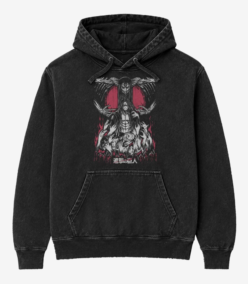 Poleron Canguro Acid Wash Negro de Eren Retumbar