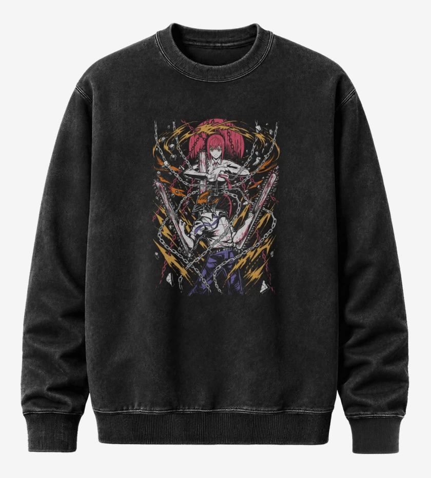 Poleron Polo Acid Wash Negro de Makima Control Denji