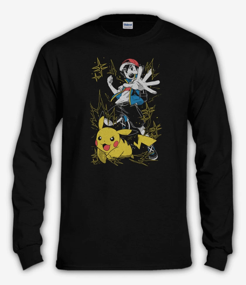 Polera manga larga Negro de Ash x Pikachu