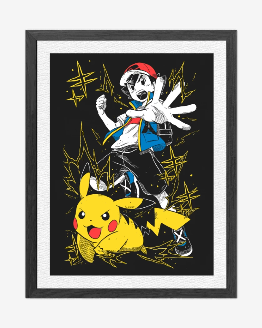 Cuadro decorativo Negro de Ash x Pikachu