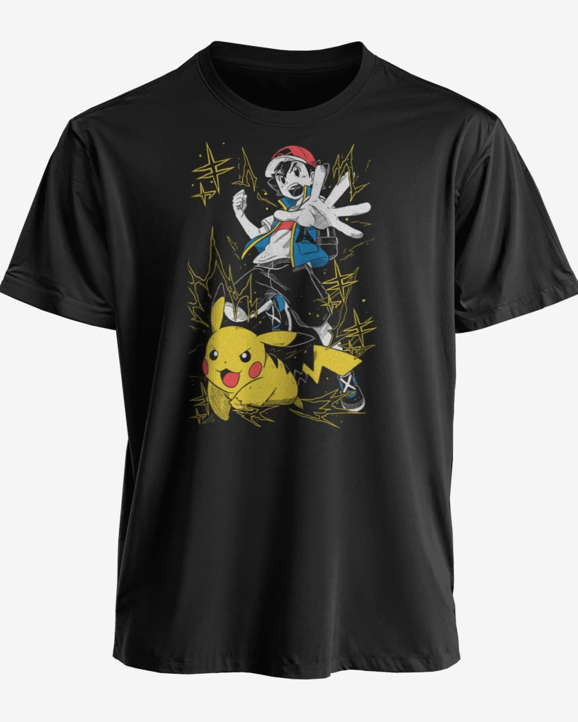 Polera premium Negro de Ash x Pikachu