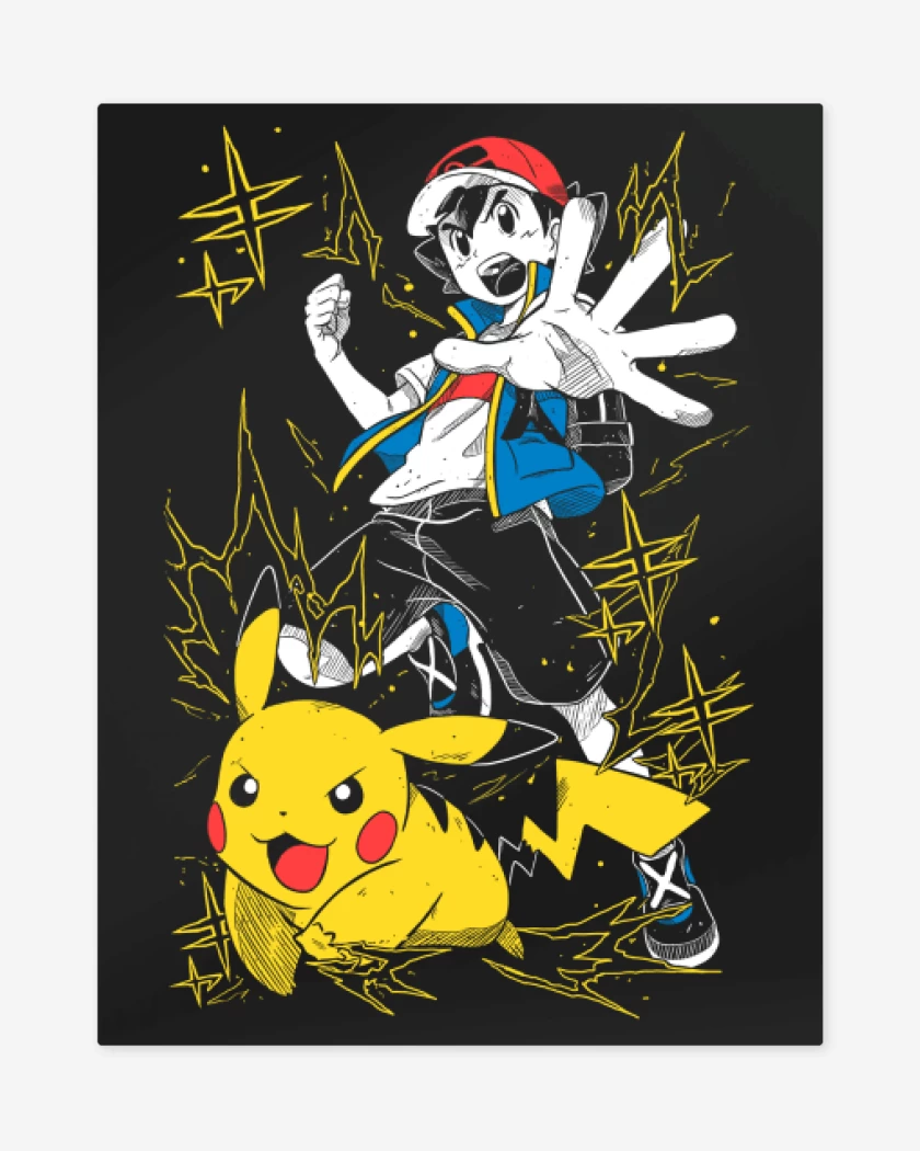 Print metalico Negro de Ash x Pikachu