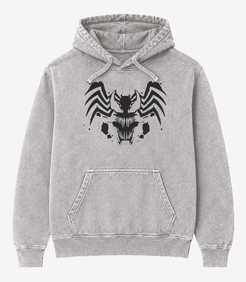 Poleron Canguro Acid Wash Gris Melange de Araña B