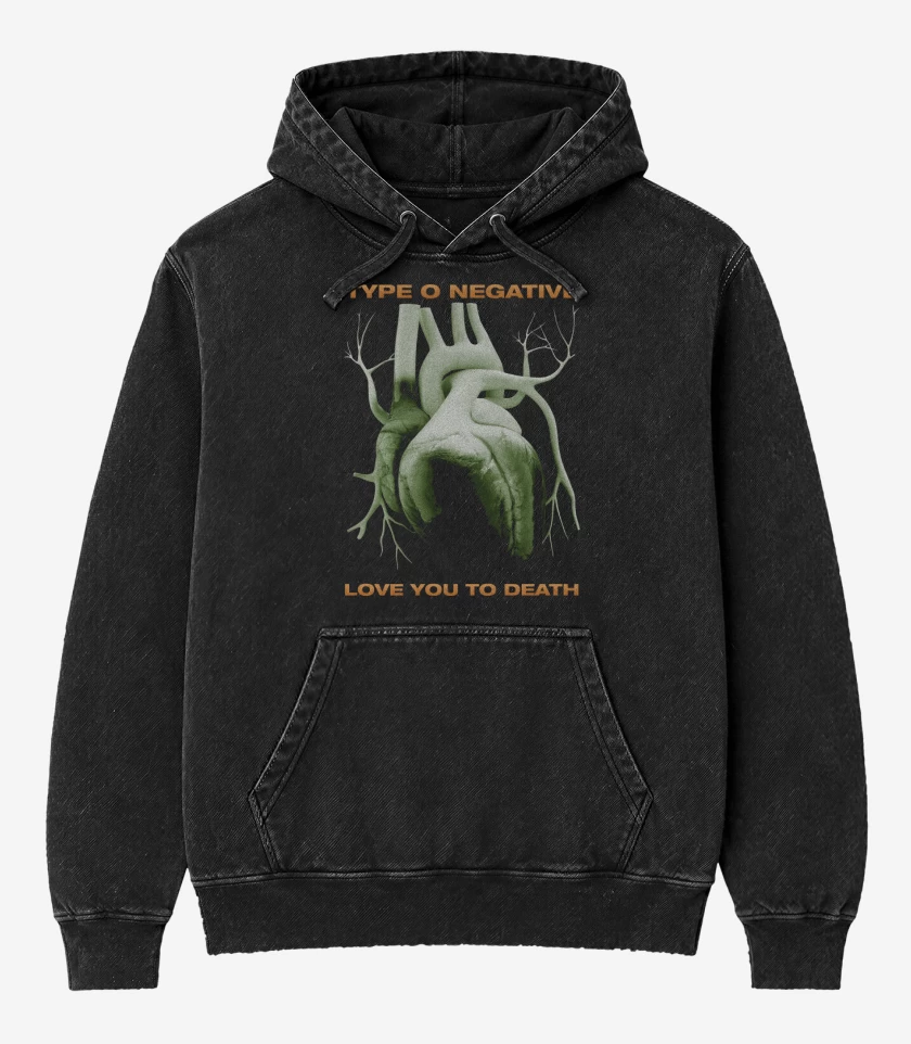 Poleron Canguro Acid Wash Negro de Love You to Death