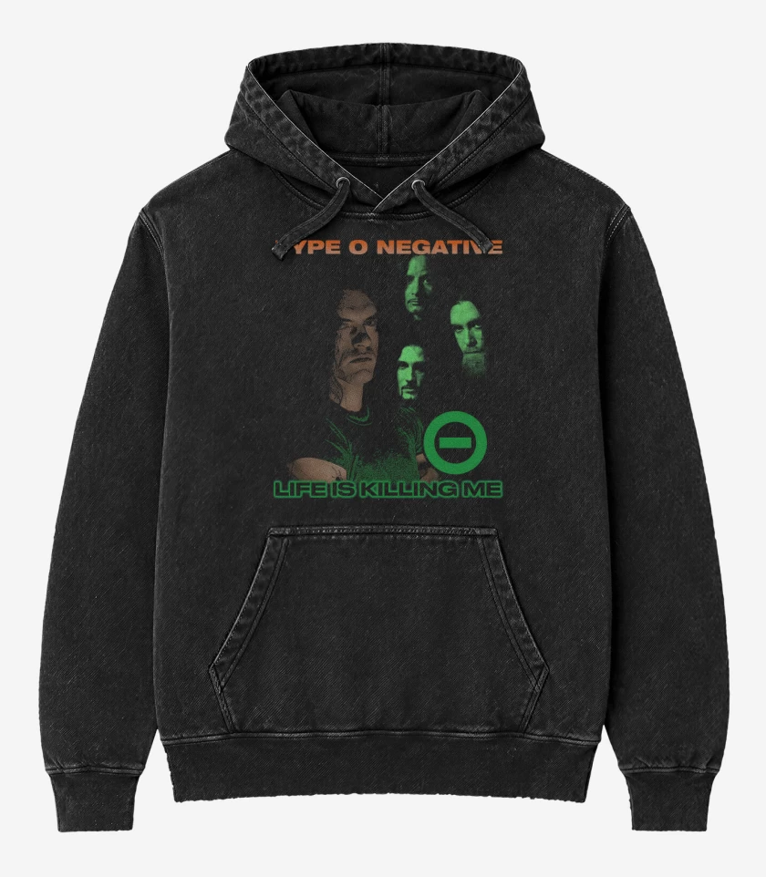 Poleron Canguro Acid Wash Negro de Life is Killing Me