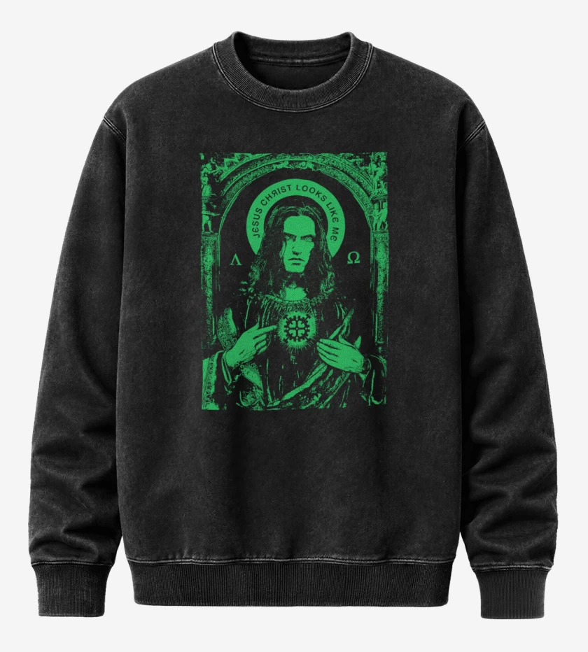 Poleron Polo Acid Wash Negro de Jesus Chrits Looks Like Me