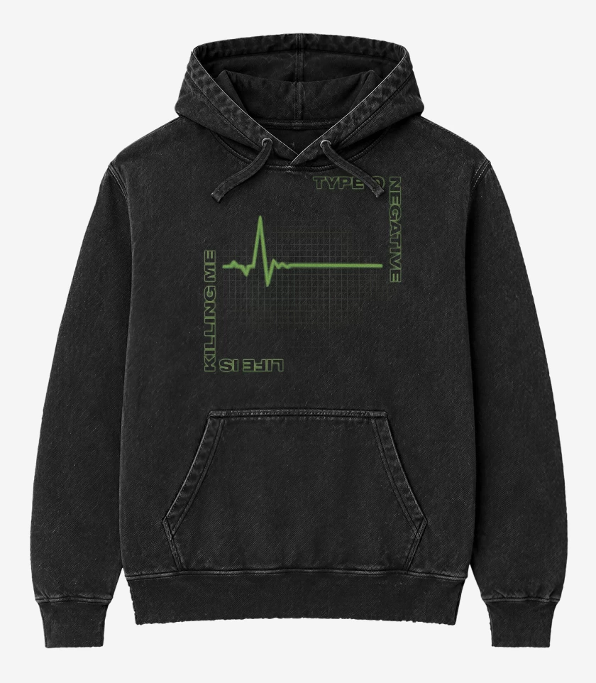 Poleron Canguro Acid Wash Negro de Life is Killing Me