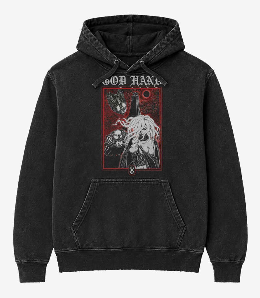 Poleron Canguro Acid Wash Negro de God Hand
