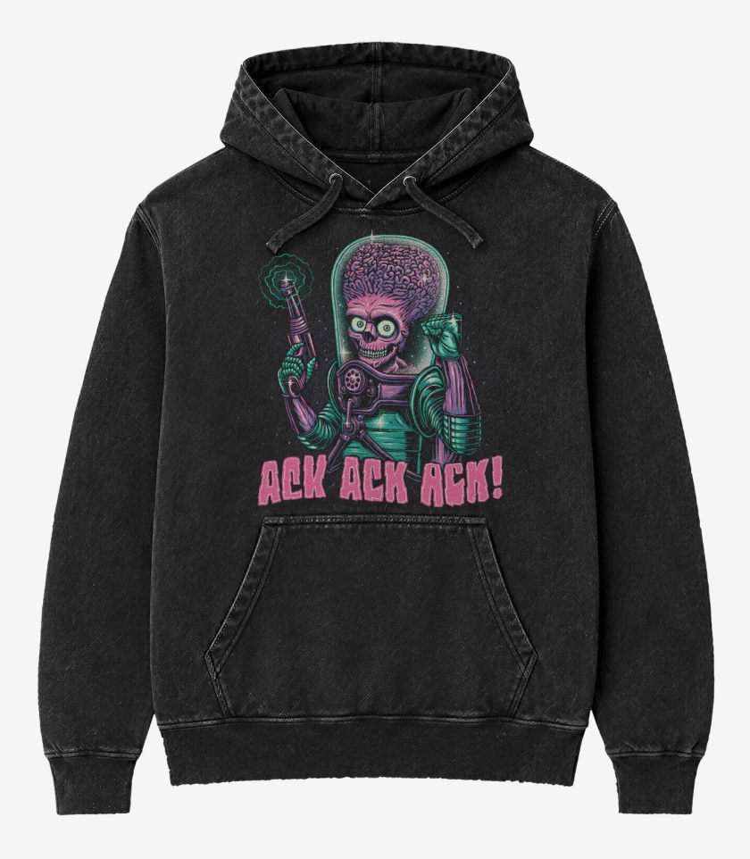 Poleron Canguro Acid Wash Negro de Mars Ack Ack AtAck
