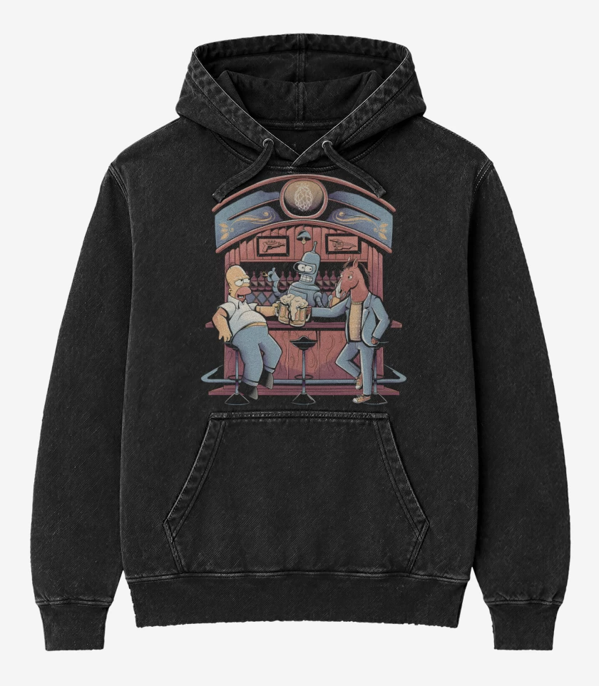 Poleron Canguro Acid Wash Negro de La Hora Feliz