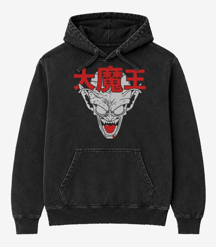 Poleron Canguro Acid Wash Negro de Gran Rey Demonio