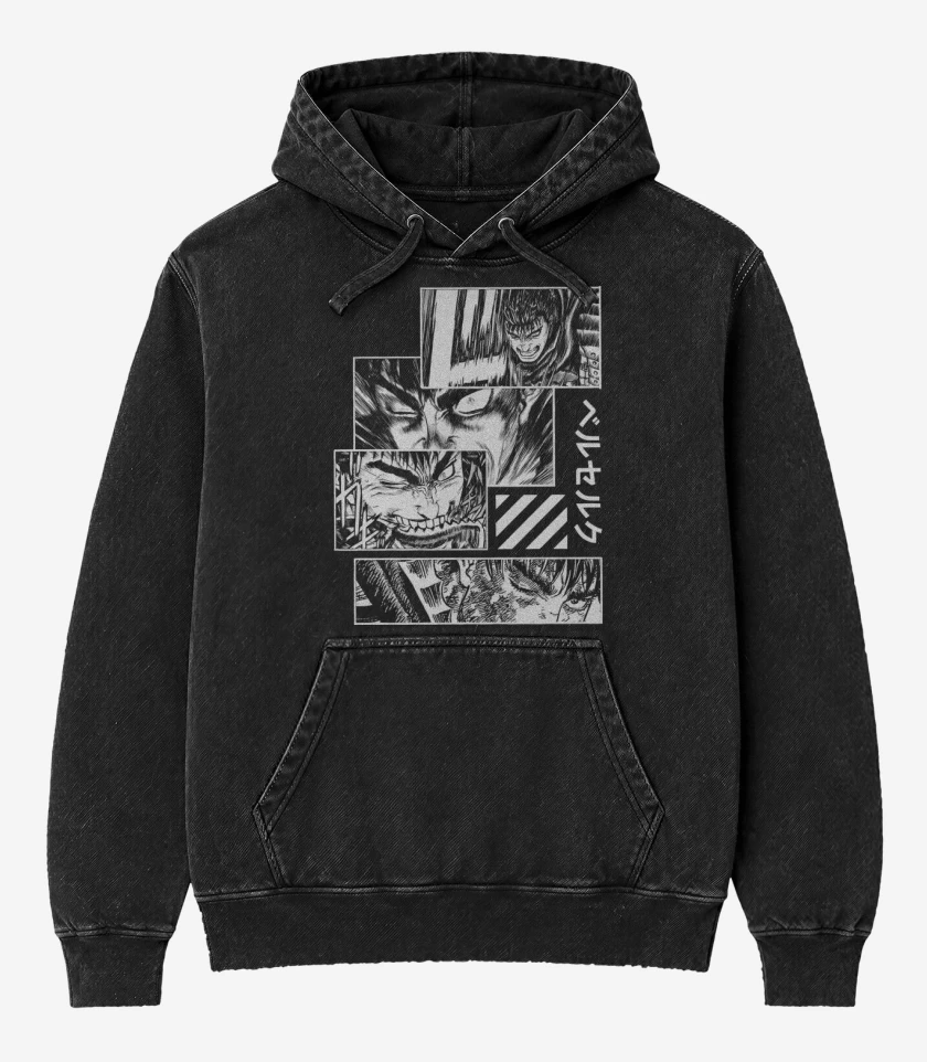 Poleron Canguro Acid Wash Negro de Ira de Guts