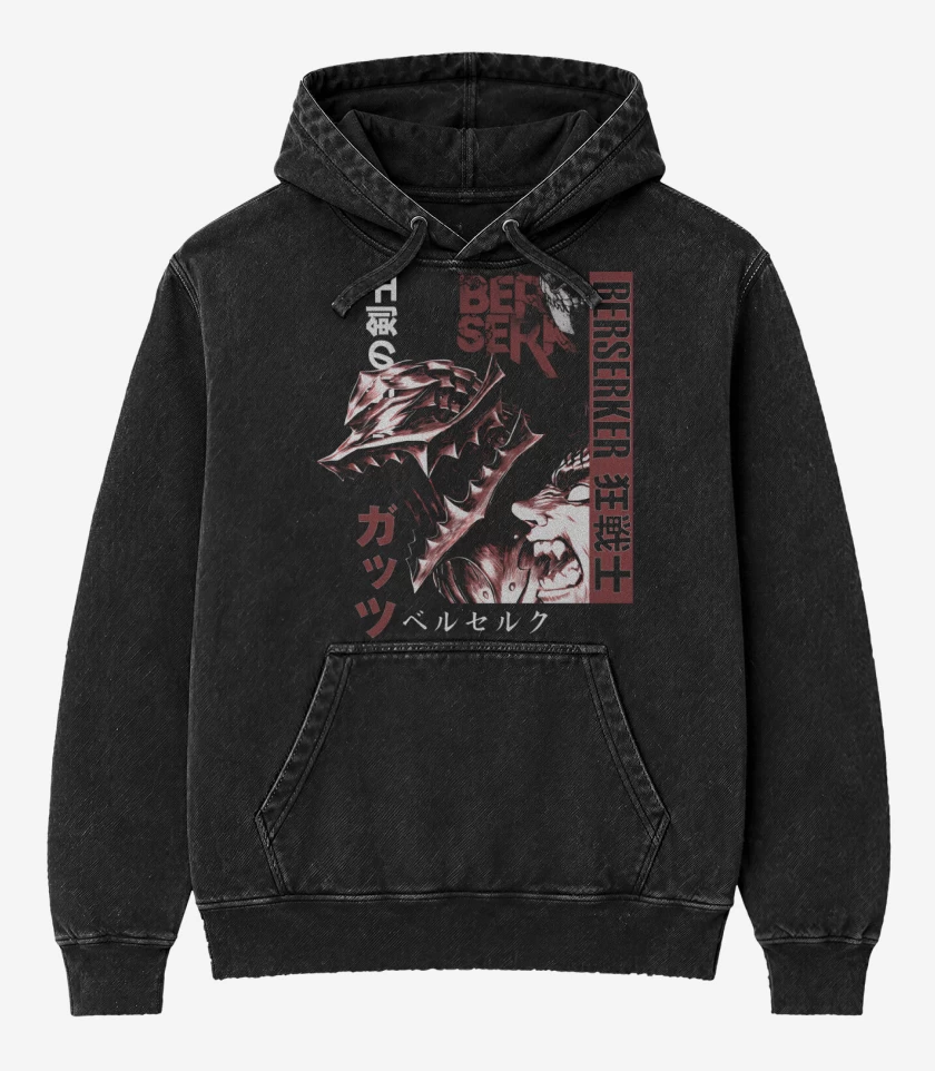Poleron Canguro Acid Wash Negro de Black Armor Warrior
