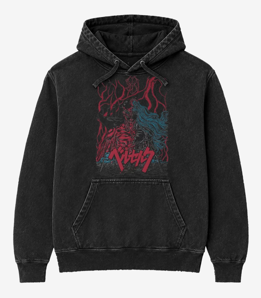 Poleron Canguro Acid Wash Negro de Halcón de la Luz