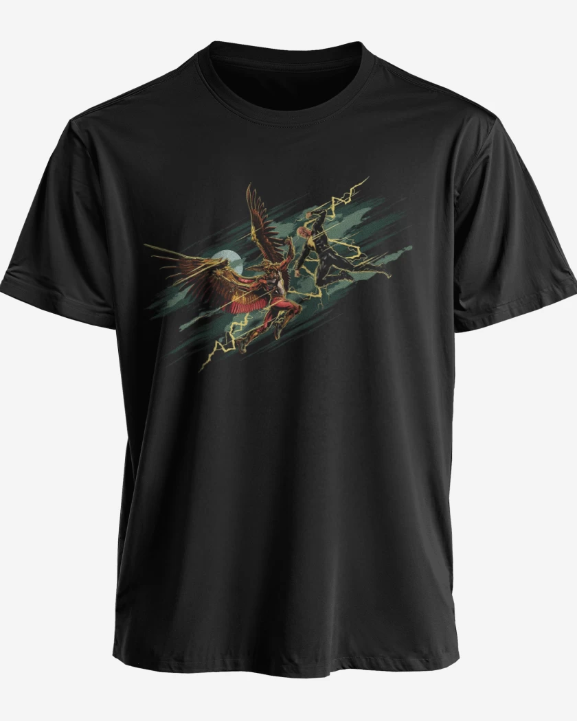 Polera premium Negro de Black Adam vs Hombre Halcón