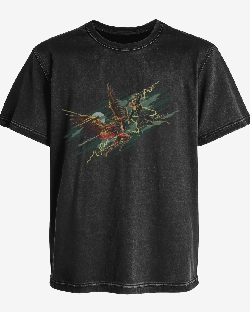 Polera desgastada Black Adam vs Hombre Halcón