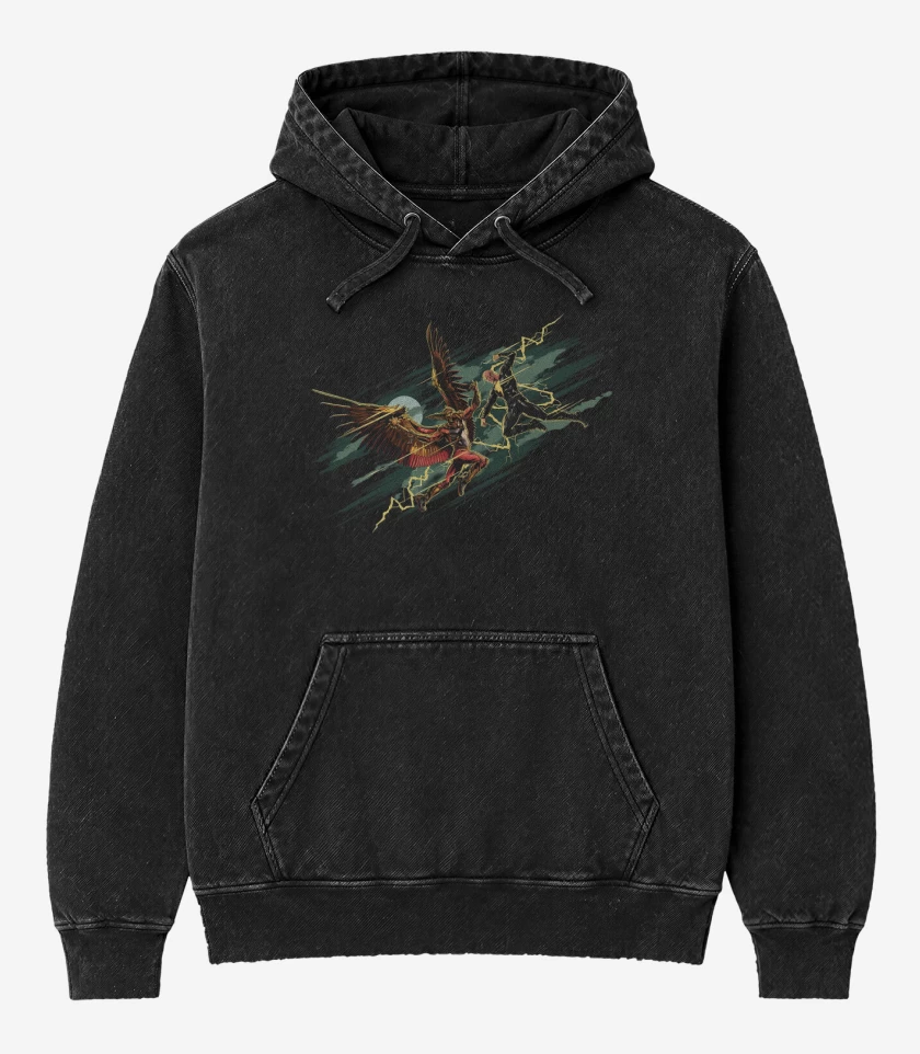 Poleron Canguro Acid Wash Black Adam vs Hombre Halcón