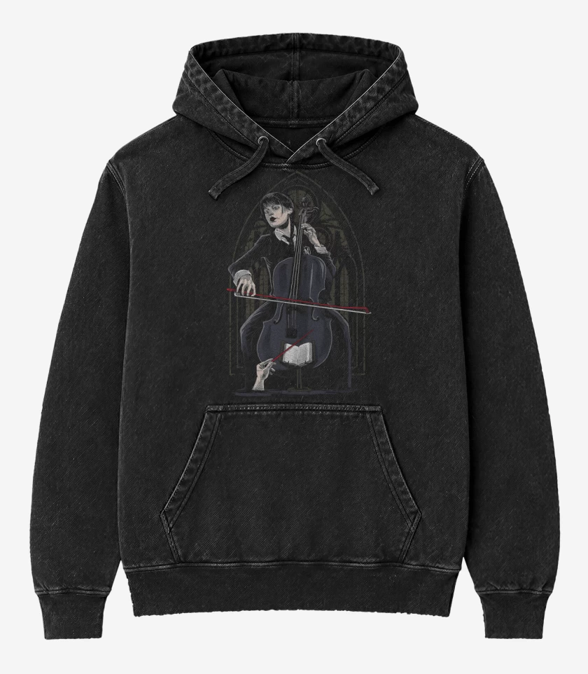 Poleron Canguro Acid Wash Negro de Orquesta Addams
