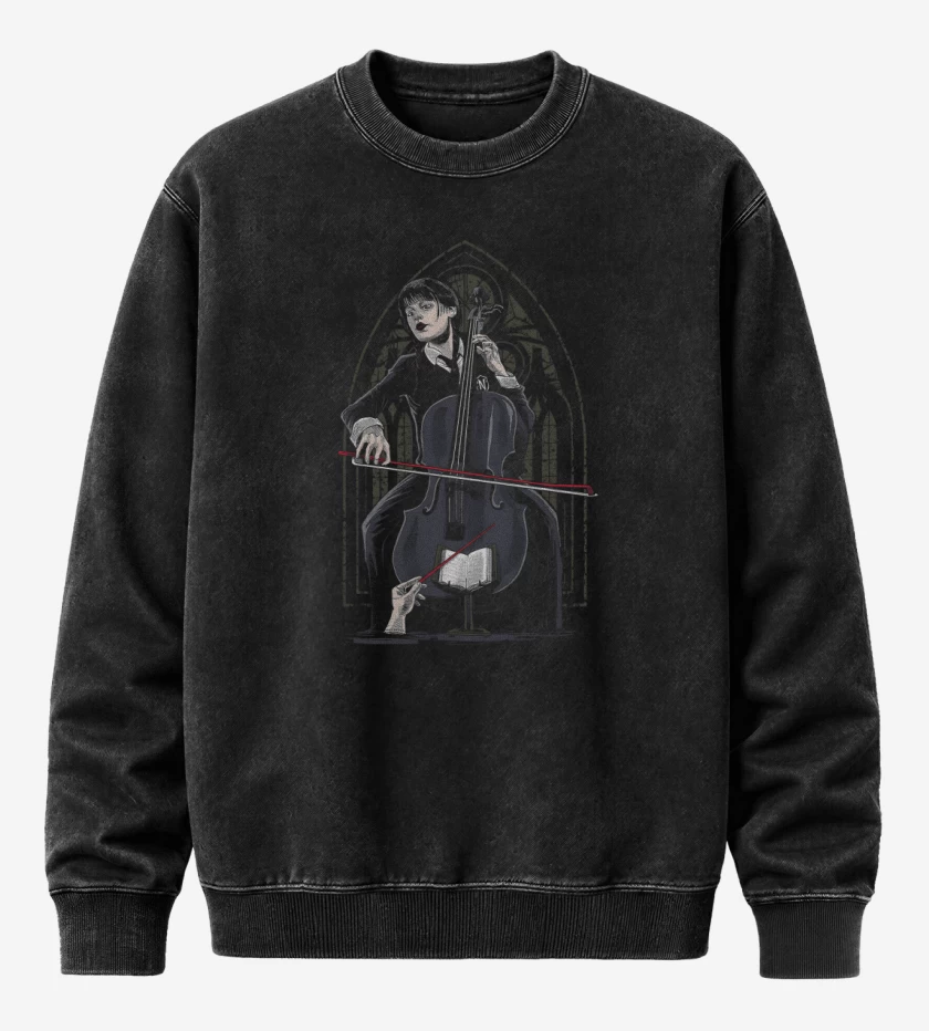Poleron Polo Acid Wash Negro de Orquesta Addams