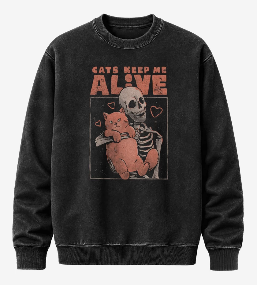 Poleron Polo Acid Wash Negro de Cats Keep Me Alive