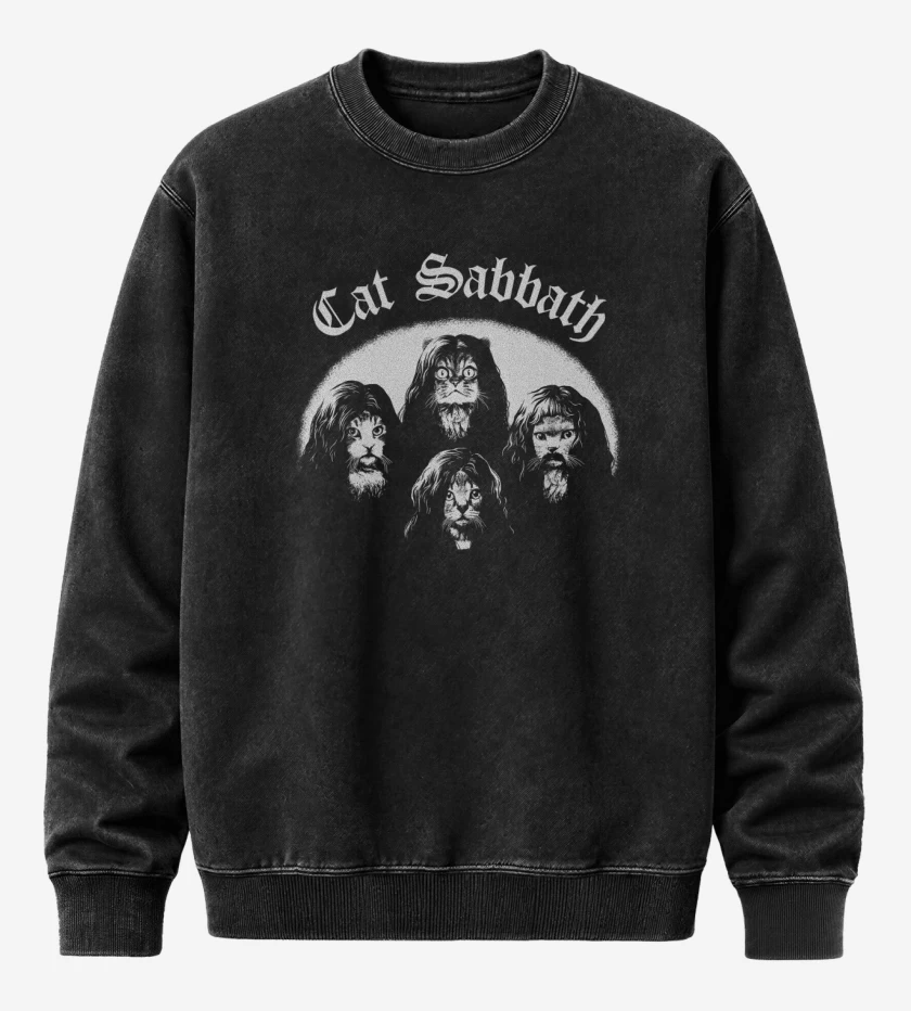 Poleron Polo Acid Wash Negro de Cat Sabbath
