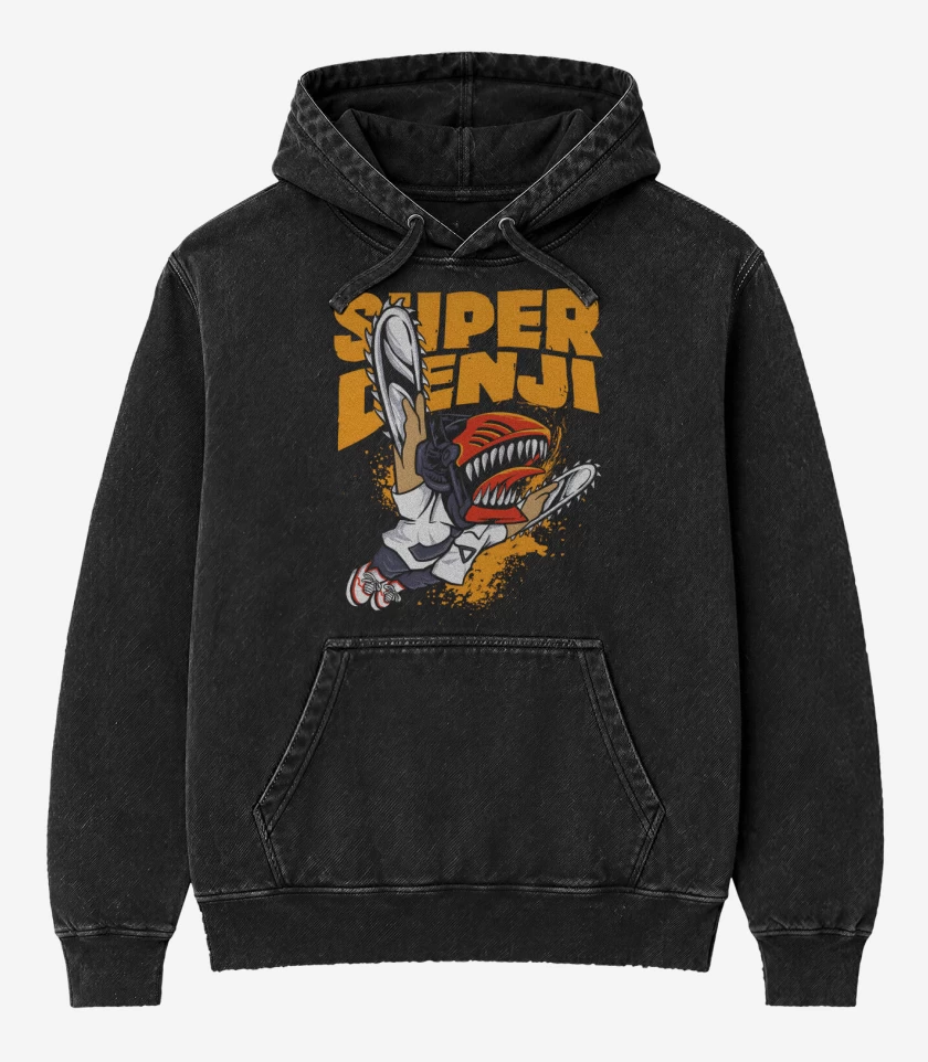 Poleron Canguro Acid Wash Negro de Super Denji World