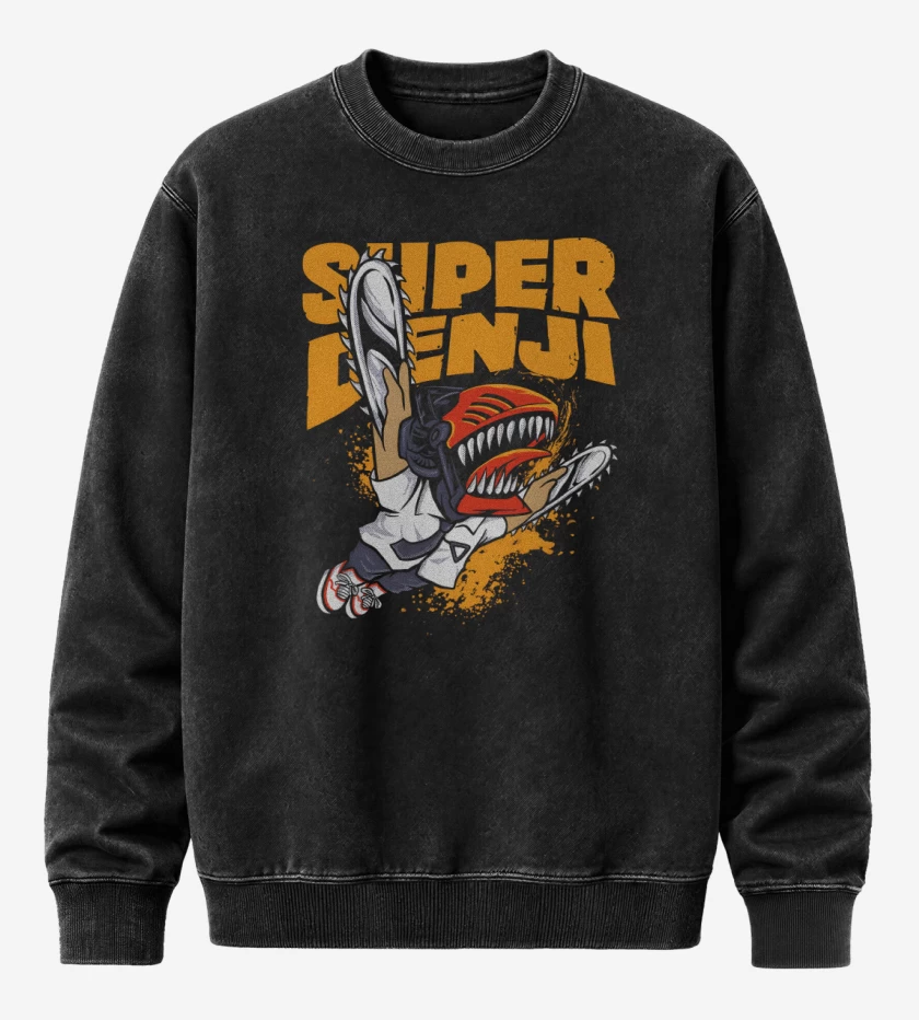 Poleron Polo Acid Wash Negro de Super Denji World