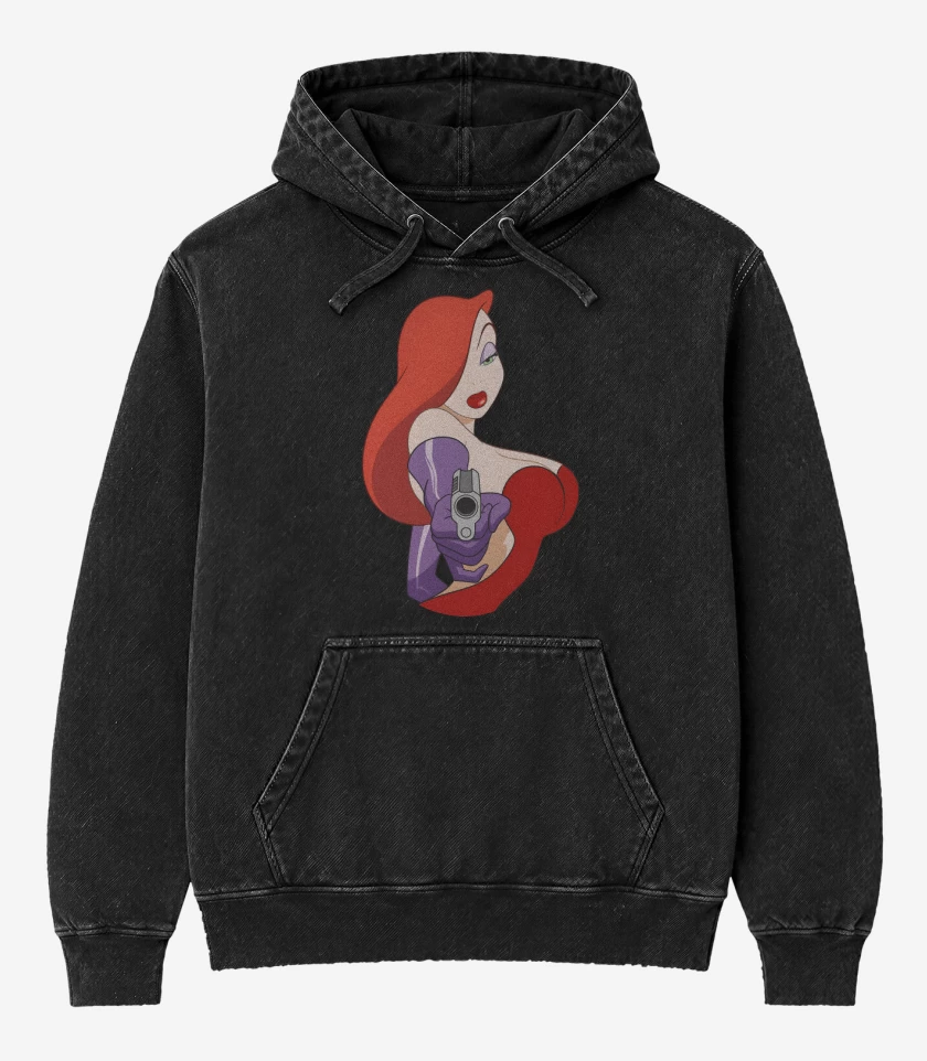Poleron Canguro Acid Wash Negro de Jessica Rabbit