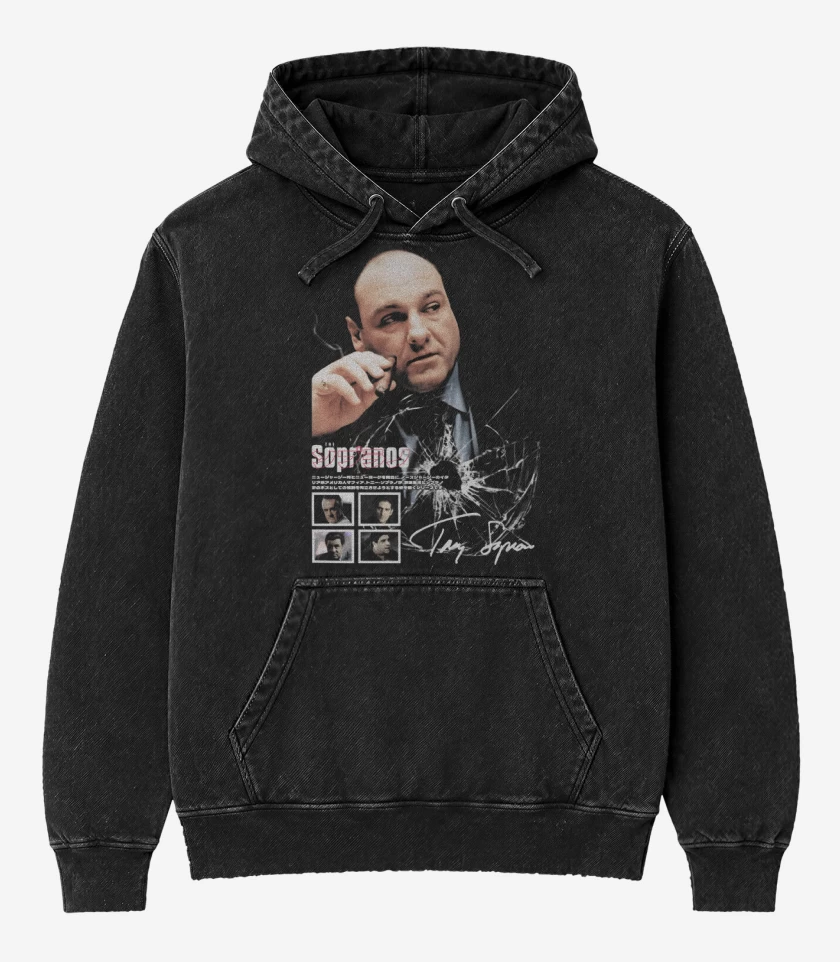 Poleron Canguro Acid Wash Negro de Tony Soprano