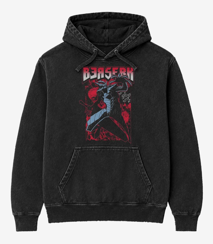 Poleron Canguro Acid Wash Negro de Guts Berserk