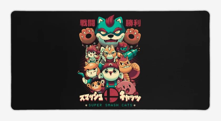 Mouse pad Gamer Negro de Super Neko Smash