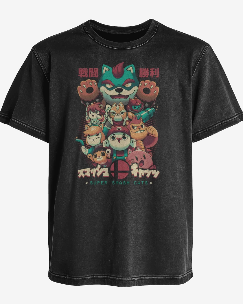 Polera desgastada Negro de Super Neko Smash