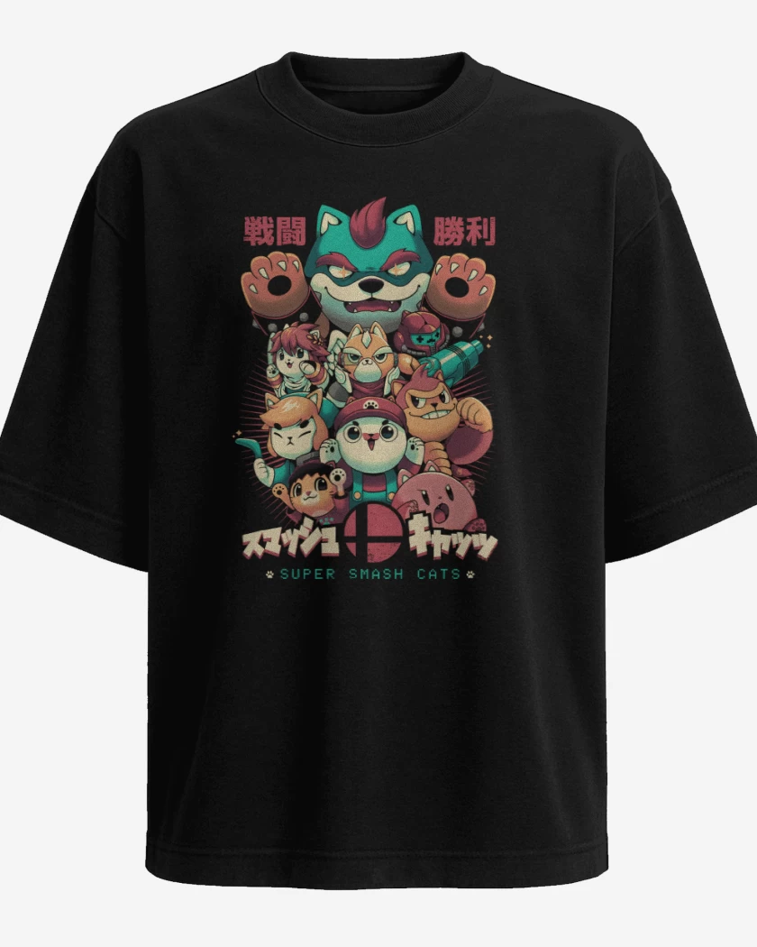 Polera Oversize Negro de Super Neko Smash