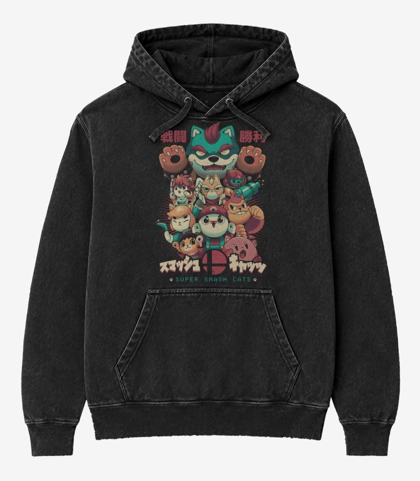 Poleron Canguro Acid Wash Negro de Super Neko Smash
