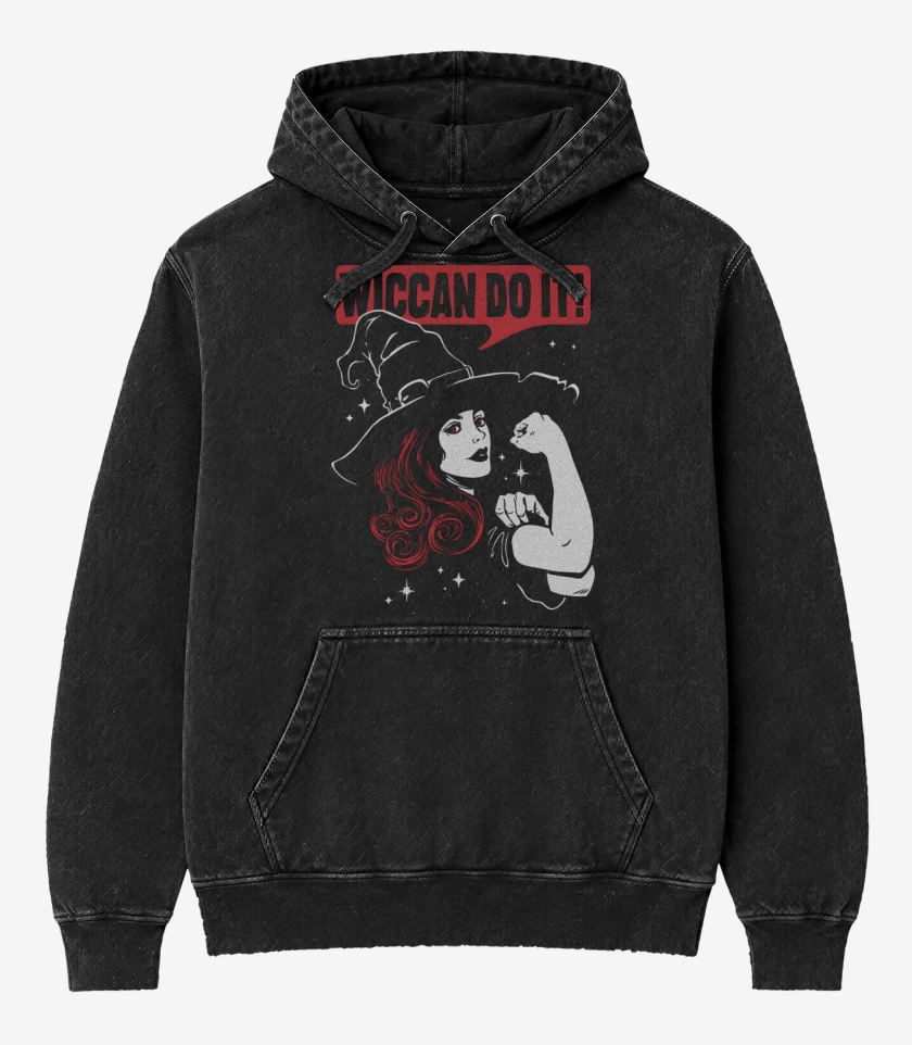 Poleron Canguro Acid Wash Negro de Wiccan Do It