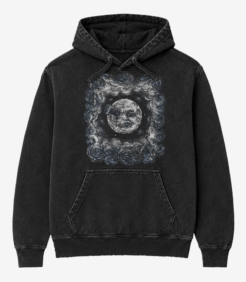 Poleron Canguro Acid Wash Negro de Luna Baleada
